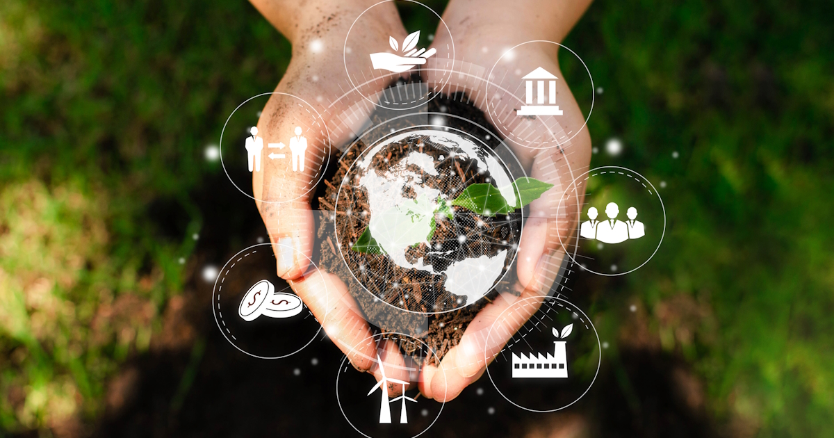 ESG icon concept circulating in the hands of young women for Environment, Society and Governance SG ESG Forest Conservation Concept Environmental, Social and Governance Concepts Waste Auditing